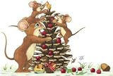 O' Christmas Cone (Mice) - Friendly Kritters Wood Mounted Red Rubber Stamp by Cornish Heritage Farms