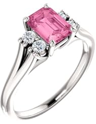 18K White Gold 7.00x5.00mm Emerald Cut Pink Sapphire and Diamond Ring -- LIFETIME WARRANTY