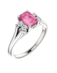 14K White Gold 7.00x5.00mm Emerald Cut Chatham Created Pink Sapphire and Diamond Ring -- LIFETIME WARRANTY
