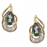 Yellow Gold Stud Earrings w Mystic Fire Topaz & Diamond