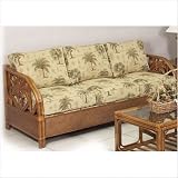 Cancun Palm Upholstered Rattan Sofa Bed in TC Antique Finish Fabric: Champagne