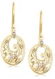 Yellow Gold Overlay Sterling Silver Diamond Accent Dangle Earrings