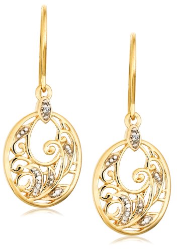 Yellow Gold Plated Sterling Silver Diamond Accent Floral Dangle Earrings