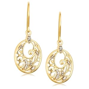 Yellow Gold Plated Sterling Silver Diamond Accent Floral Dangle Earrings