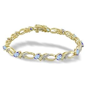 14K Yellow Gold Genuine Pear Tanzanite and Diamond Bracelet by Jewels For Me