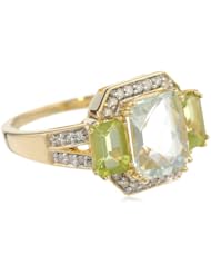Sterling Silver with Yellow Gold Plated Green Amethyst, Peridot and Diamond Ring, Size 7