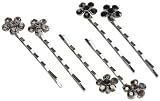 Jewelry Designer Decorated Bobby Pins 6-Pack: Studded Flower/Silver/Black