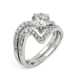 Sterling Silver Round Cubic Zirconia Wedding Ring Set Sterling Silver Round Cubic Zirconia Wedding Ring Set
