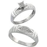 Sterling Silver Diamond Engagement Rings Set for Men and Women 2-Piece 0.07 cttw Brilliant Cut, 5mm & 6mm wide, Size 6.5
