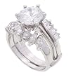 SilverBin Sterling Silver Round CZ Bridal Ring Set with Marquis CZ Accents