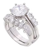 SilverBin Sterling Silver Round CZ Bridal Ring Set with Marquis CZ Accents