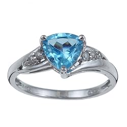 10k White Gold Trillion Blue Topaz and Diamond Ring