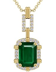 14K Yellow Gold Emerald Cut Emerald And Round Diamond Pendant