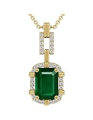 18K Yellow Gold Emerald Cut Emerald And Round Diamond Pendant