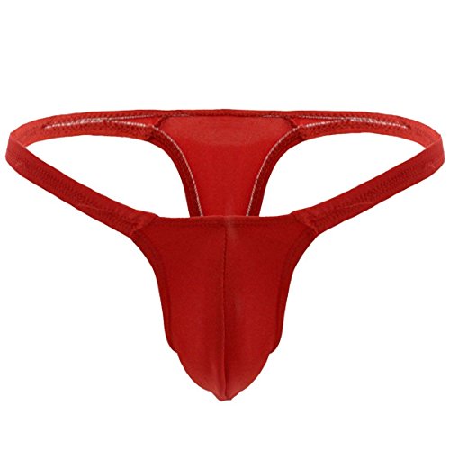 FFESHOW Men's Smooth Bikini Pouch Underwear G String Thongs Red One size