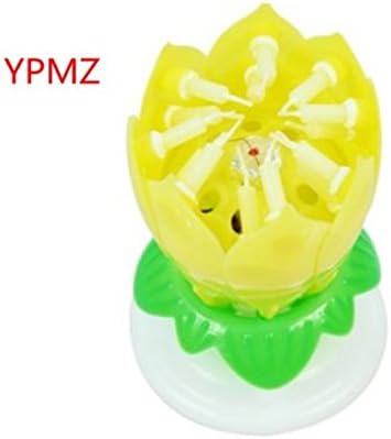 YPMZ 3 PCS Beautiful Musical Lotus Flower Happy Birthday Party Gift Rotating Lights Decoration 14 Candles Lamp ( Yellow)