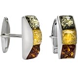 Mens Sterling Silver Multi-Color Amber Cubical Cufflinks