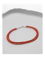 Orange Japanese silk cord Bracelet In 92.5 Sterling Silver