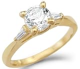 Search : Solid 14k Yellow Gold New Solitiare Engagement CZ Cubic Zirconia Ring 1.50ct