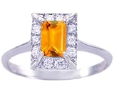14K Yellow or White Gold Diamond and Octagon Gemstone Engagement Ring-Citrine-full, half sizes from 5-8.5