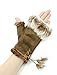Ladies Manmade Cony Hair Decor Red Faux Suede Fingerless Gloves Mitten Pair