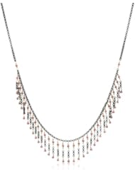 Dana Kellin Dark Silver with Indian Pink Crystal Accents and Gold Short Fringe Necklace