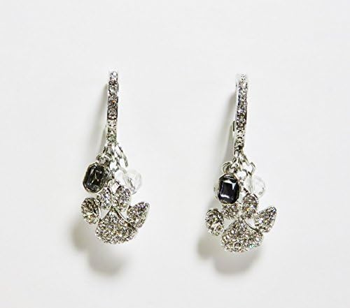 Clear Rhinestone Small Hoop Paw Print Dangle Earrings Tiger Cat Jewelry