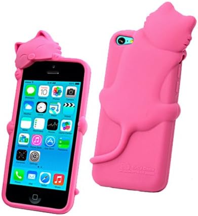 YWD Colorful Iphone 5c New Cute 3d Cartoon Skin Kiki Cat Gel Soft Silicone Rubber Protective Case Cover for Iphone 5c Back (Hot Pink) with 1 gift Sport scarf headwear
