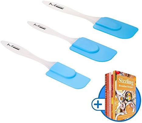 mKitchen Blue Soft Easy Flex Silicone Spatula Set of 3 - Heat Resistant Baking Supplies, Bakeware Set, Kitchen Utensils, Kitchen Gadgets, Icing Spatula and Scraper Spatula, 5 Recipe eBooks included