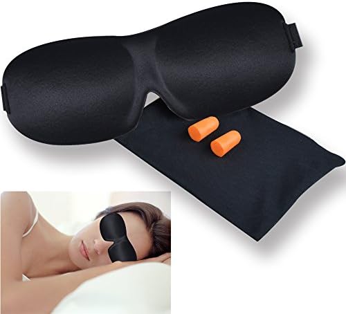KAMOSSA Sleep Mask Super Lightweight Memory Foam Comfortable Sleep Eye Mask Contoured Sleeping Eye Masks With Adjustable Velcro Strap Earplugs For Travel Shift Work Insomnia (Black Color)