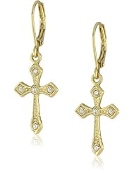 1928 Jewelry Gold with Crystal Cross Drop Earrings