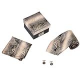 Brown Patterned Tie, Cufflinks, Hankchief, Matching Same Fabric gift Box Set fashion design DS1028