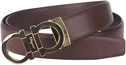 HeLiWu Men's Smooth Leather buckle belt 26inch Gold Buckle and Coffee
