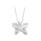 10K White Gold Diamond Accent Butterfly Necklace