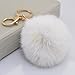 Miraclekoo Rabbit Fur Ball Pom Pom KeyChain Gold Plated Keychain with Plush for Car Key Ring or Handbag Bag Decoration (White)