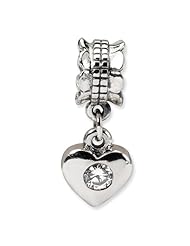 Sterling Silver s Cz Heart Dangle Bead by Reflection Beads, Best Quality Free Gift Box Satisfaction Guaranteed