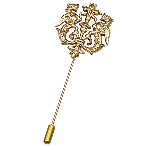 Men Double Rampant Winged Lion Crown Lapel Stick Pin Tie Hat Scarf Badge Brooch