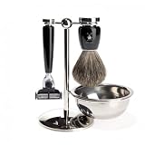 M&uuml;hle: 4-tlg - Rasier-Set (reines Dachshaar) - Griffe schwarz - M&uuml;hle