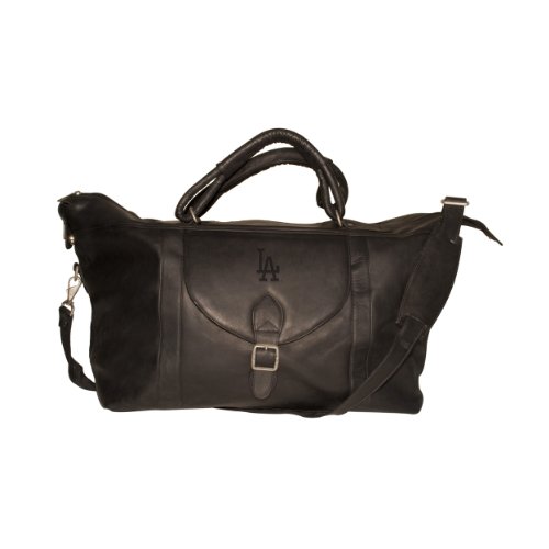 MLB Los Angeles Dodgers Black Leather Top Zip Travel Bag