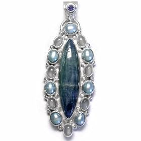 Sterling Silver Iolite, Kyanite, Green Pearl and Moonstone Pendant by Sajen by Amazon.com Collection