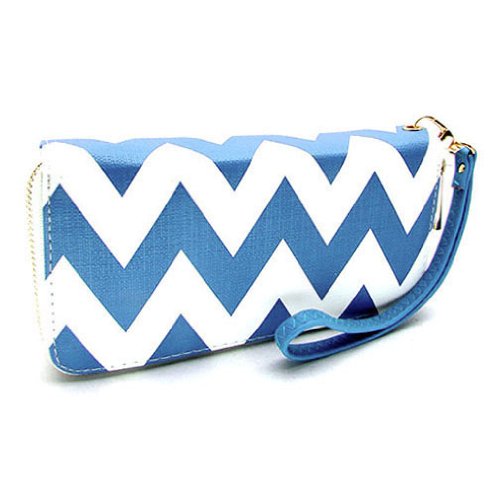 Chevron Printed Zip-Around Wallet with Wrist Strap - Black/White