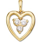 14Kt Yellow Gold Array Three Diamond Heart Pendant