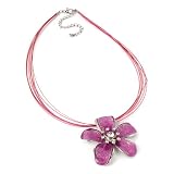 Flower Pendant Cord Fashion Necklace Pink