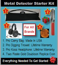 Metal Detector Accessory Kit (Platinum Value Kit): Includes Koss Behind The Ear Headphone, Pro Digging Trowel, Pro Carry Bag and a Two Reale Gold Doubloon Replica Coin.
