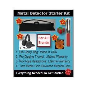 Metal Detector Accessory Kit (Platinum Value Kit): Includes Koss Headphone, Pro Digging Trowel, Pro Carry Bag and a Two Reale Gold Doubloon Replica Coin.