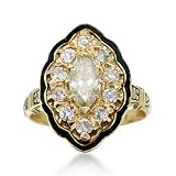C. 1950 Vintage 1.32ct t.w. Diamond Ring, Black Enamel. Size 6.5
