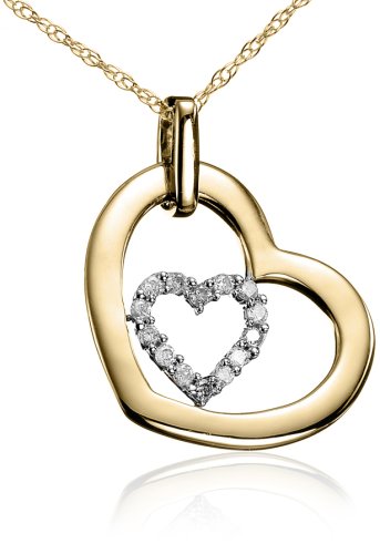 14k Yellow Gold Diamond Heart Pendant w/ Rope Chain (1/10 cttw)