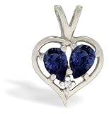 14K White Gold Genuine Pear Sapphire and Diamond Pendant