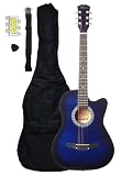 38-Inch Beginner Acoustic Guitar Starter Pack with Gig Bag, Strap, Pitch Pipe, and Pick - Blue Cutaway