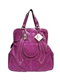 MEGGHI Italian Designer Handbag Tote in Black, Magenta or Red Leather